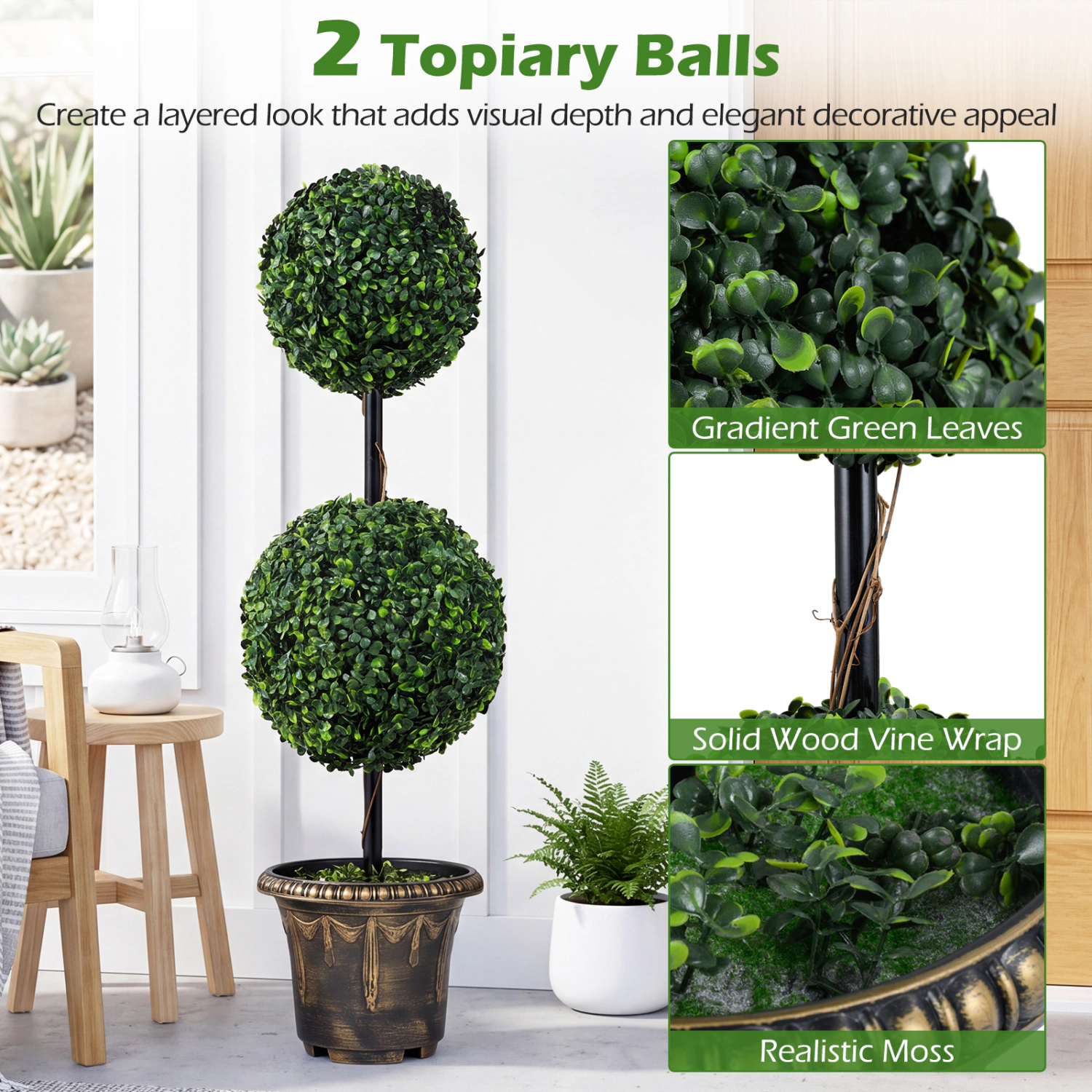 Slickblue Artificial Topiary Tree 35 Inch Potted Faux Plant for Entryway Office Living Room