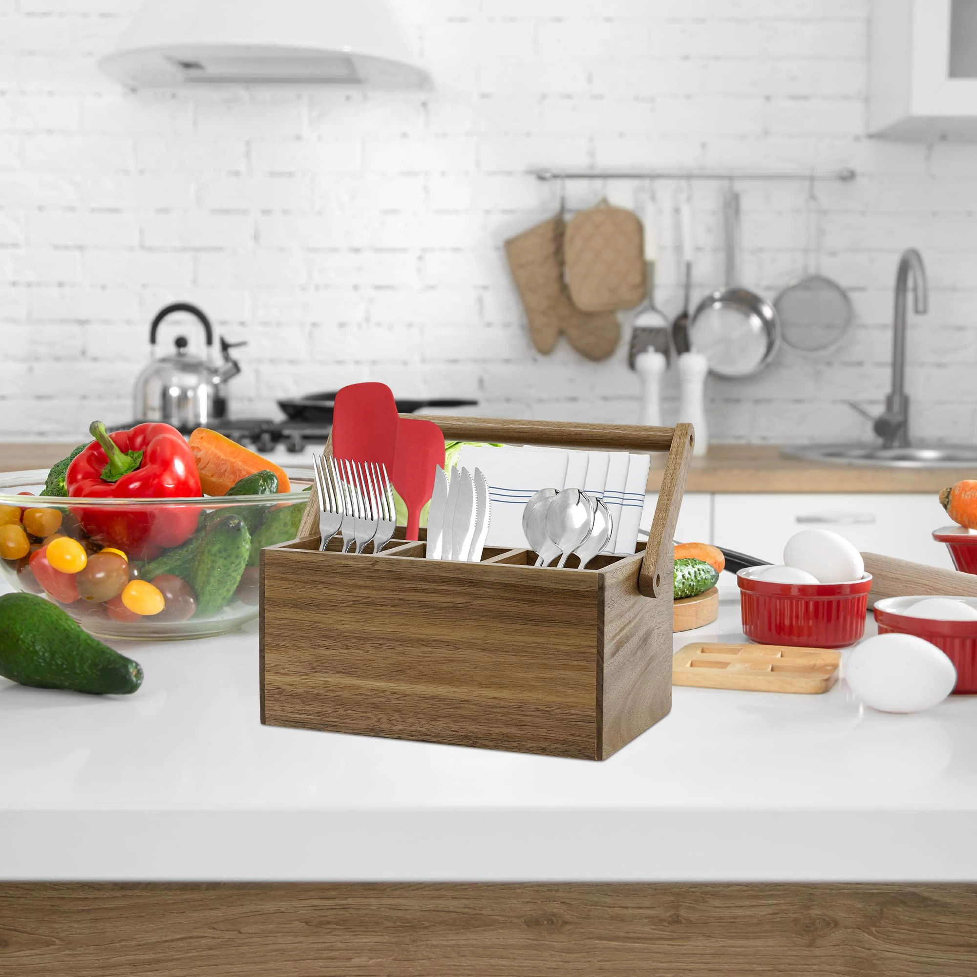 WZK Acacia Wood With Handle Kitchen Utensil Holder