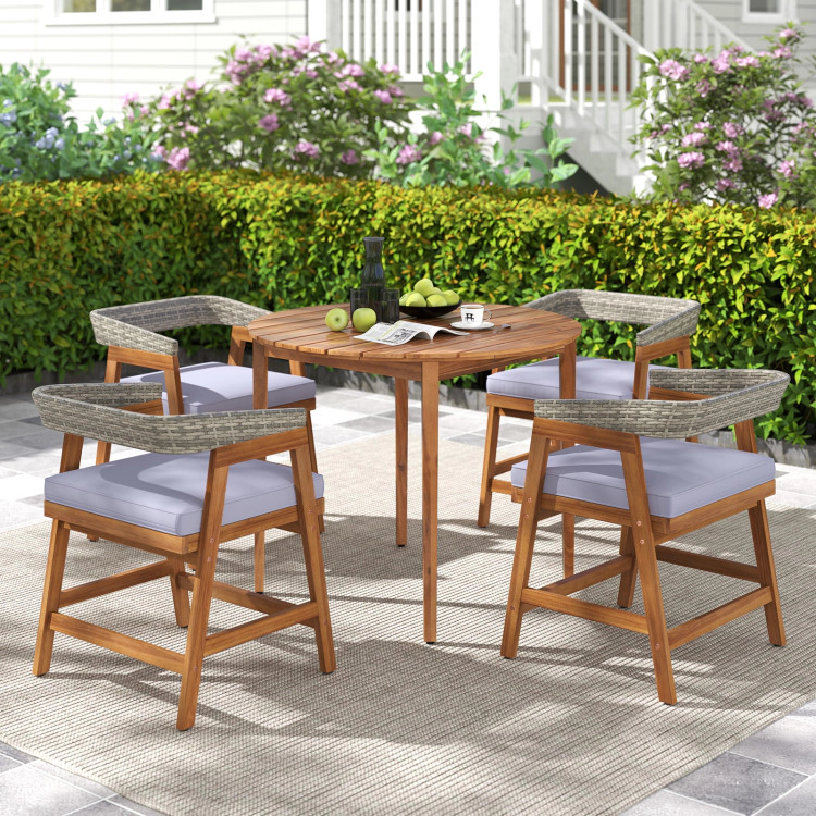 Hivvago 5 Pieces Patio Dining Set With Cushions And Pe Rattan Backrest For Garden And Backyard