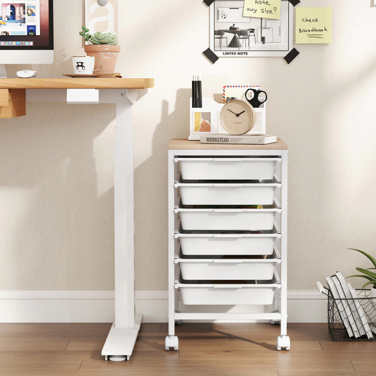 Hivvago Rolling Drawer Storage Cart with Wooden Top