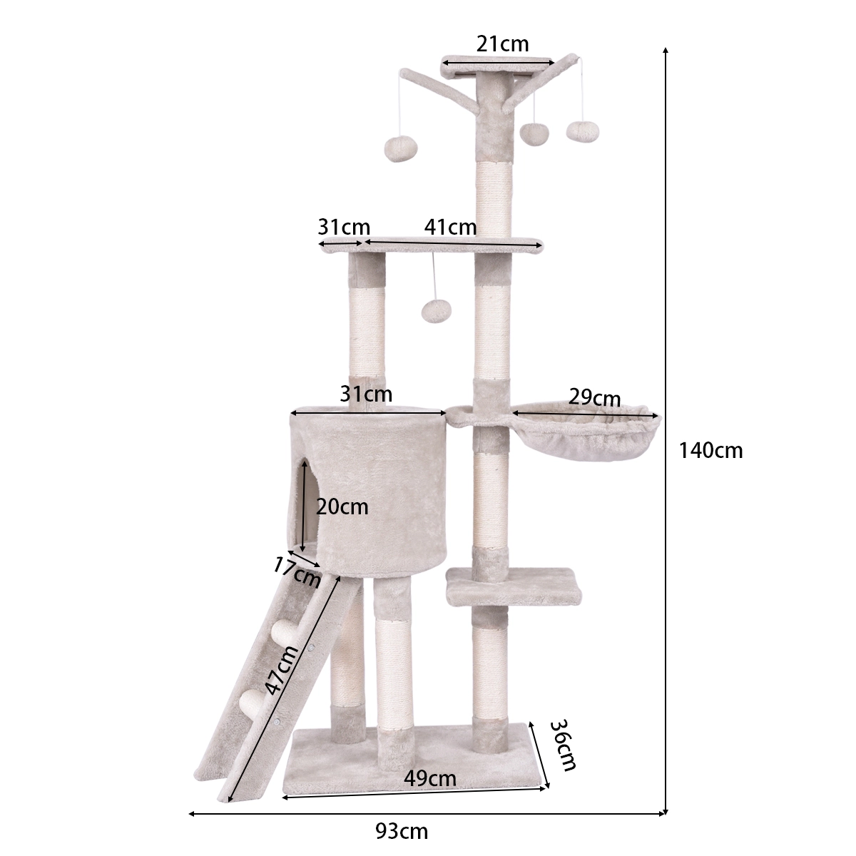 SUGIFT 56 in Cat Play Tree Beige with Condo Scratching Posts and Climbing Ladder