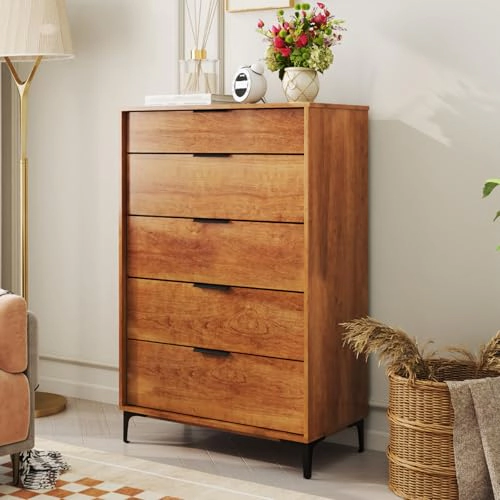Glintex 48-Inch 5-Drawer Dresser with Interlock System and Metal Legs