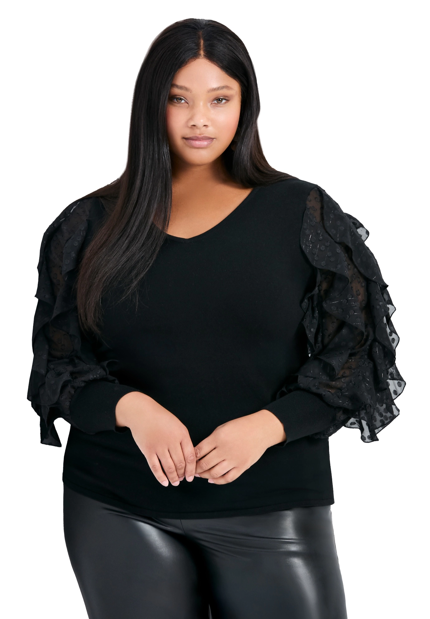 Avenue Women's Plus Frill Sleeve Sweater