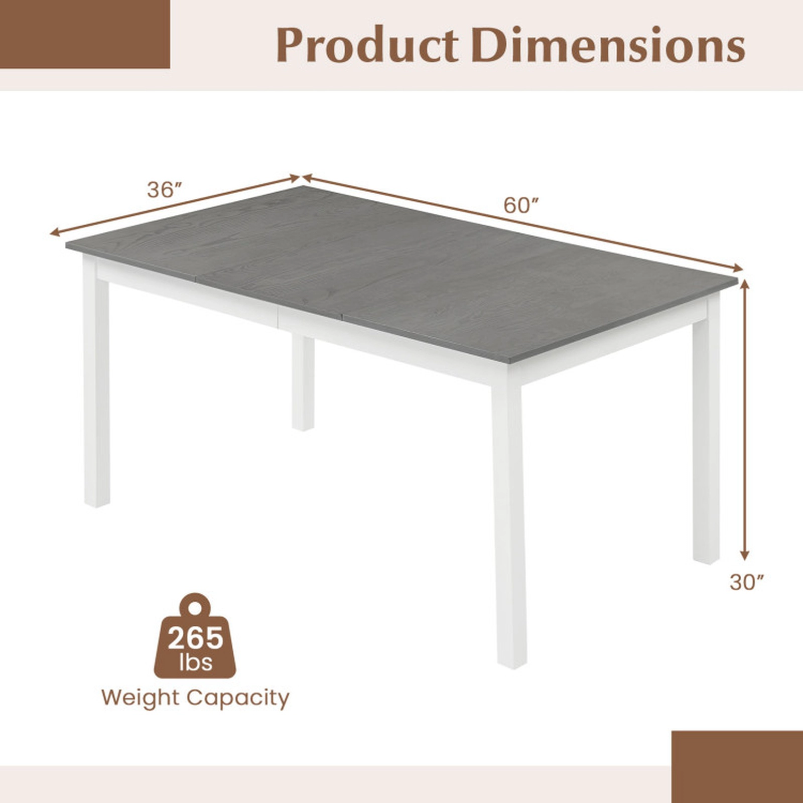 SUGIFT 60-in Gray Rectangular Wood Dining Table for 6 with White Rubber Wood Legs