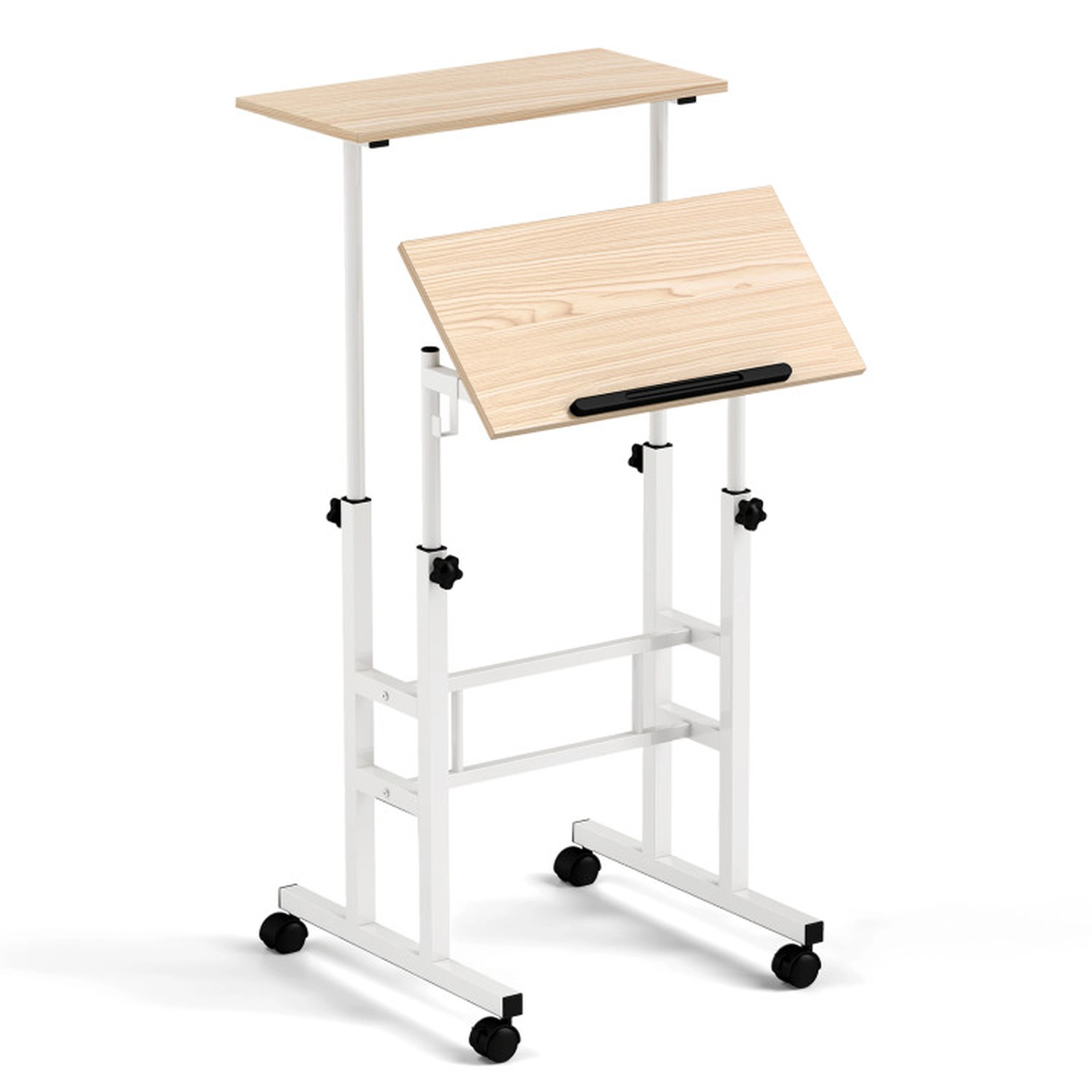 SUGIFT 2-Tier Split Top Adjustable Angle Mobile Standing Desk 24-in x 12-in x 28.5-in to 49-in 44-lb Capacity Natural