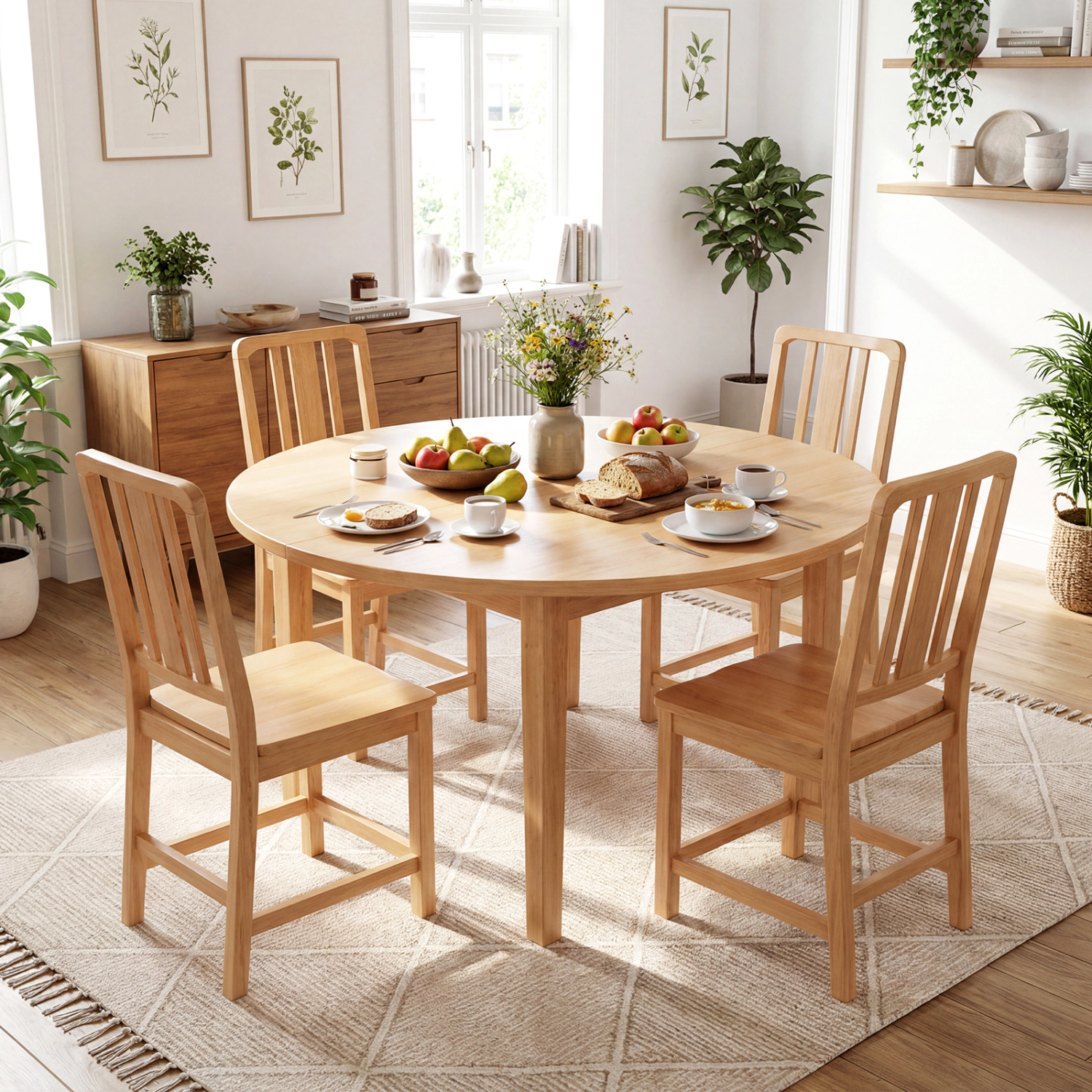 LJG Rubber Wood Dining Chairs Set of with Hollowed Backrest