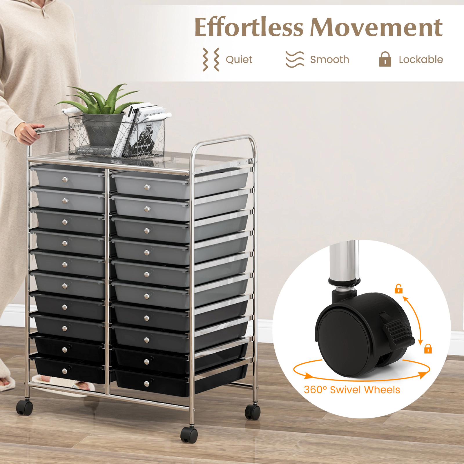 SUGIFT 20-Drawer Rolling Cart Inventory and Shipping Supply Organizer with Locking Wheels for Office