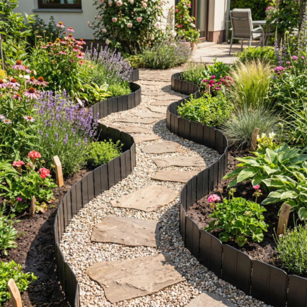 Hivvago 10.5 FT 70 PCS Garden Edging Borders No Dig Interlocking Design for Flower Beds