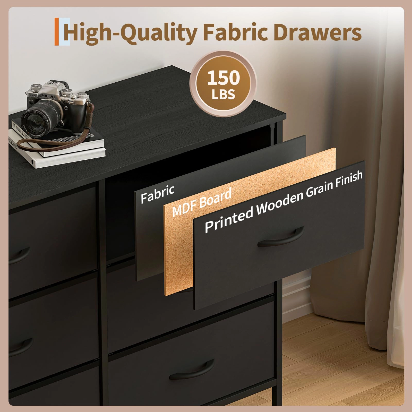 70.8" 12 Drawer Fabric Dresser TV Stand for Up to 80" with Wood Top