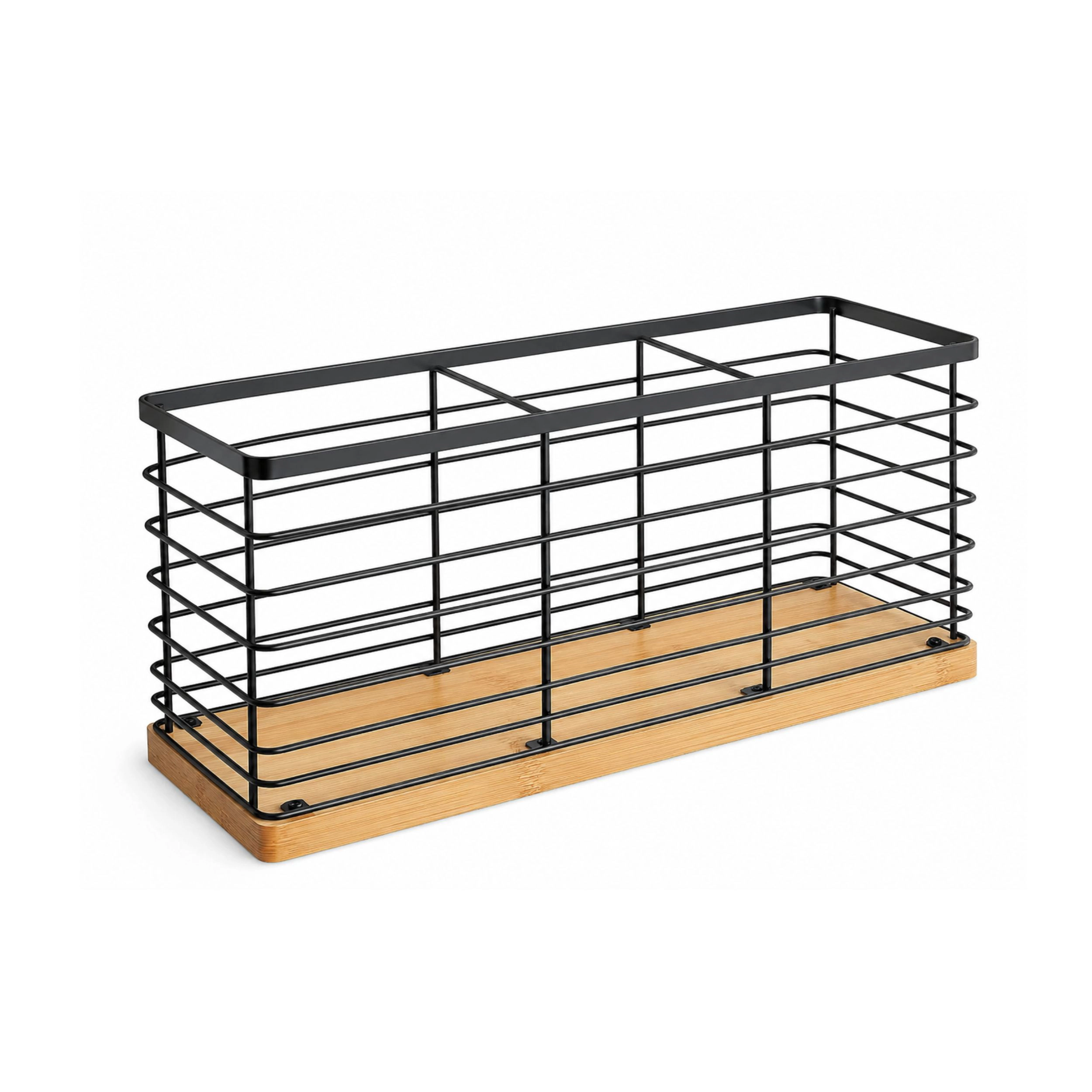 Stock Preferred Extra Large Metal Kitchen Utensil Holder with Wooden Base and Divider
