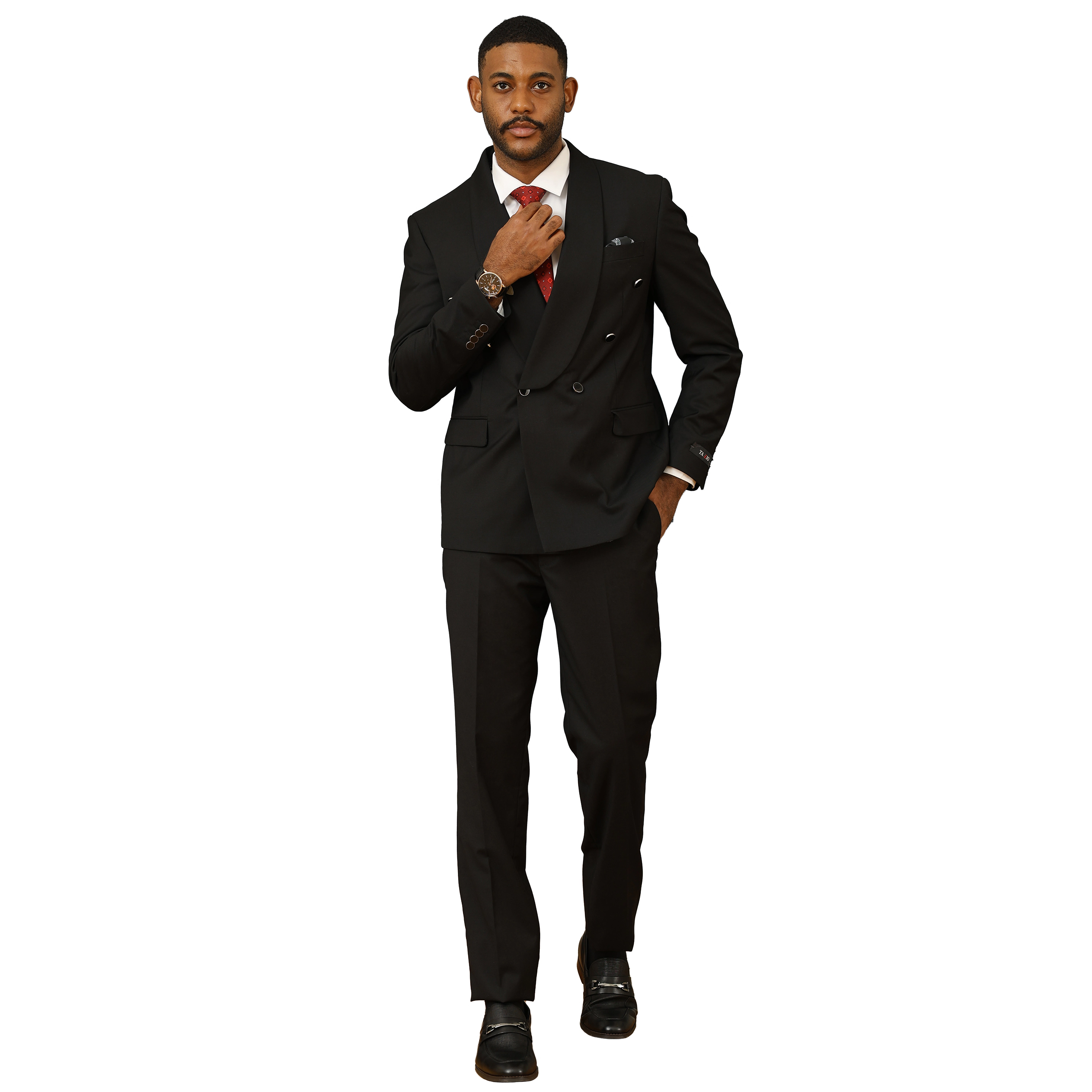 Tazzio Mens Skinny Fit Double Breasted 2 Piece Suit Set, 1-Button Closure