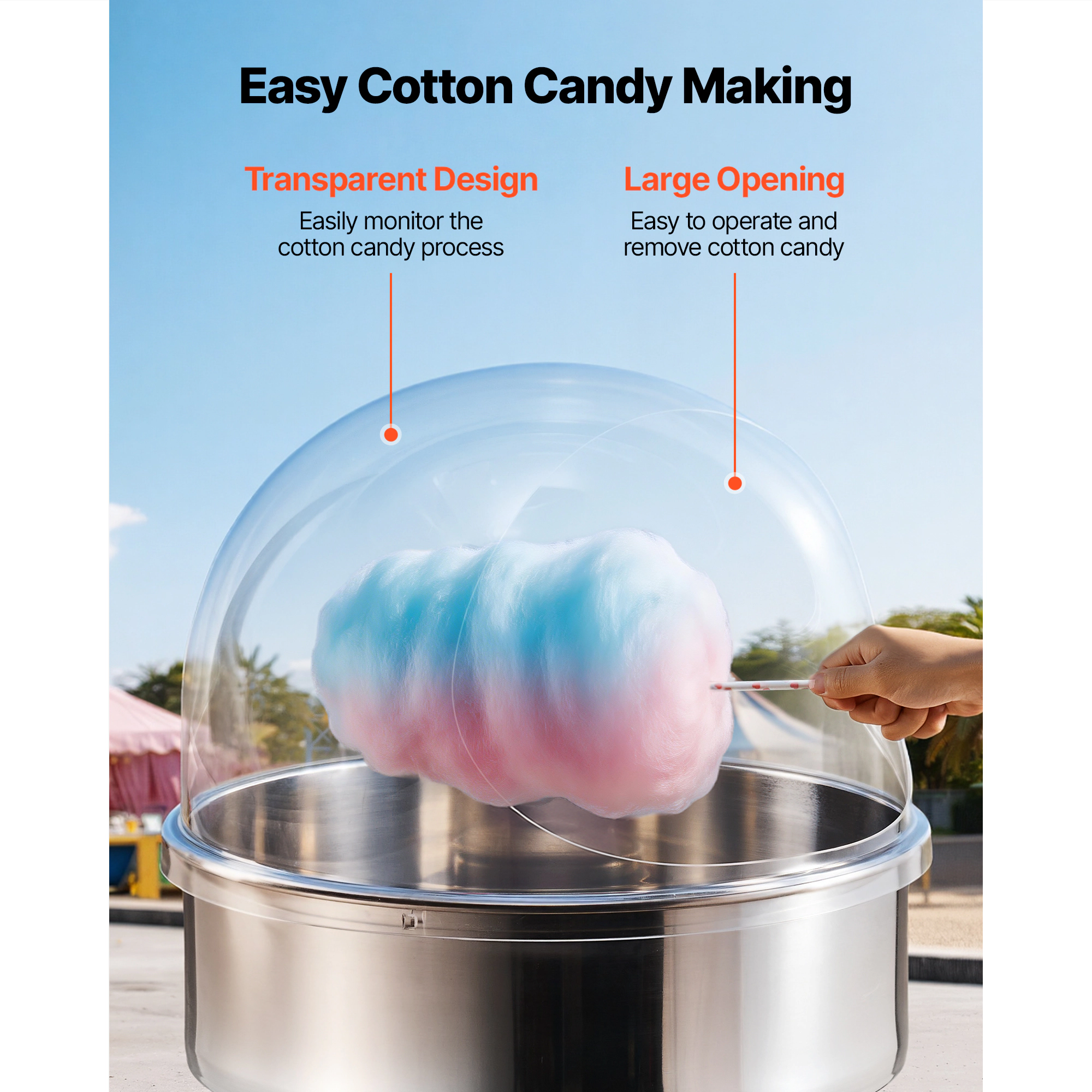 HONGGE Cotton Candy Machine Cover Transparent Acrylic Dome Bubble Shield Cotton Candy Machine Bubble Shield Compatible