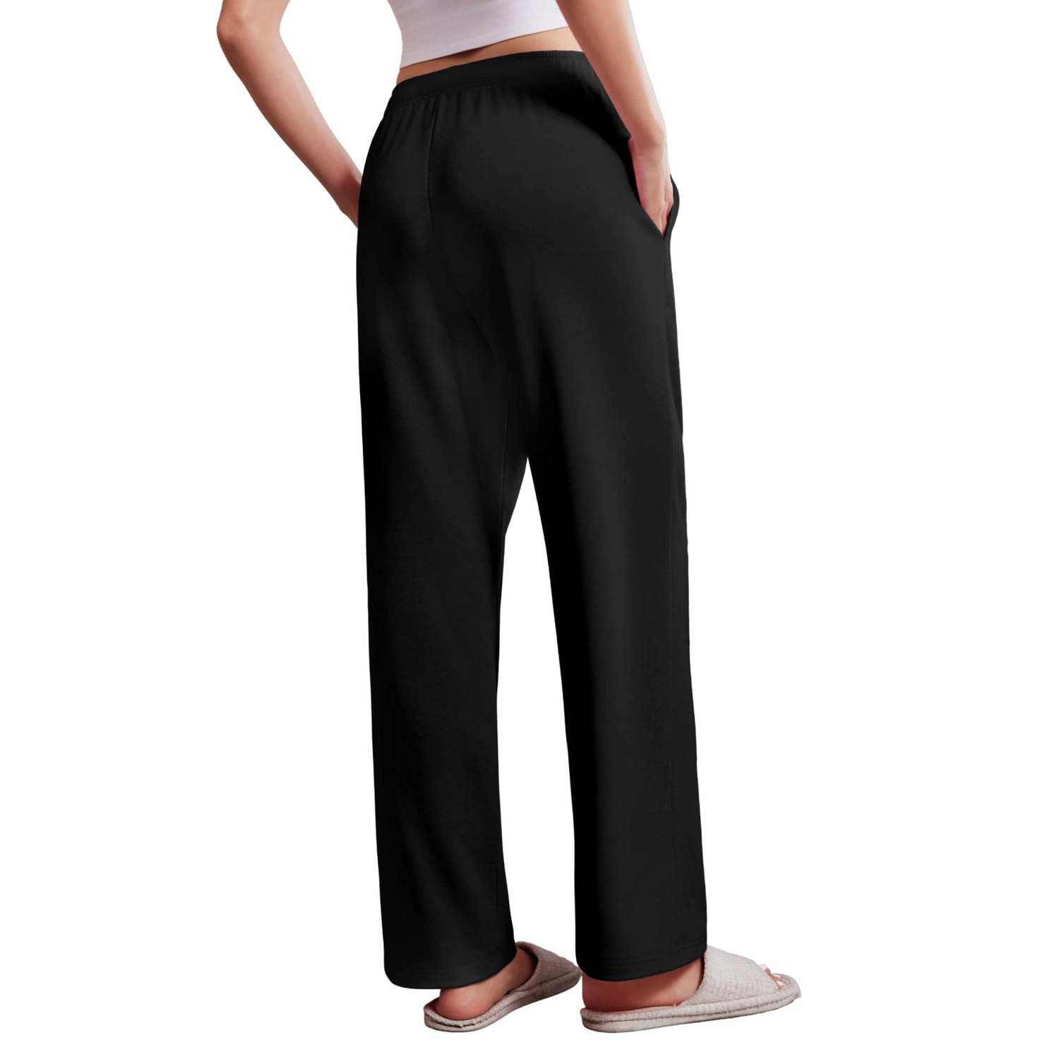 Pinspark Womens Soft Side Slit Lounge Pants Elastic Waist Wide Leg Casual Pajama
