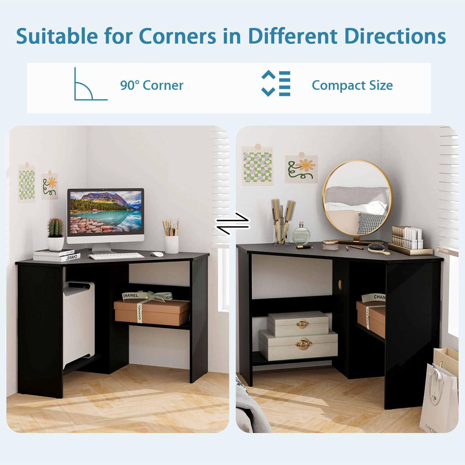 SlickBlue Corner Computer Desk with Storage Shelves