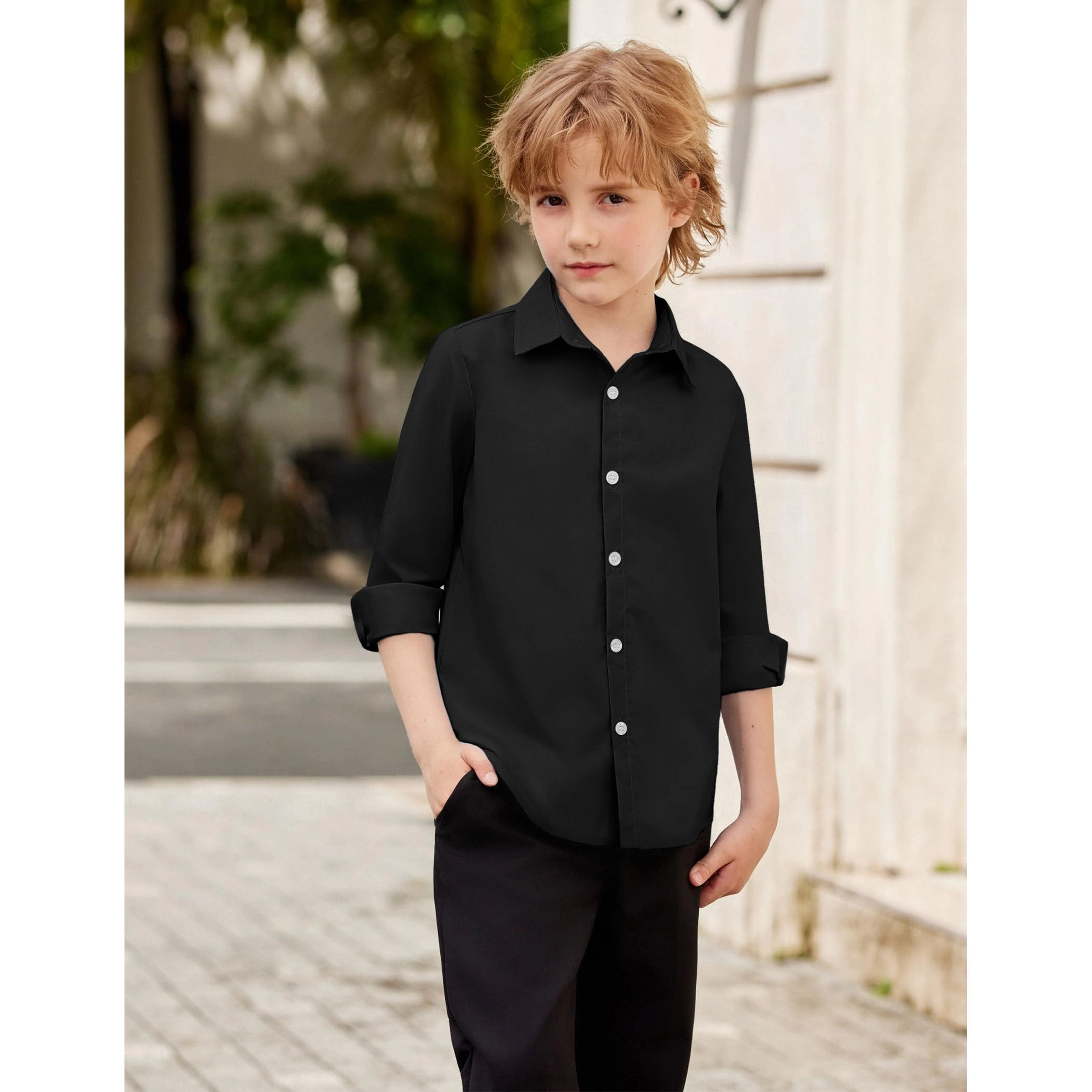 Arshiner Boys Long Sleeve Dress Shirt Button Down Shirts Formal School Uniform