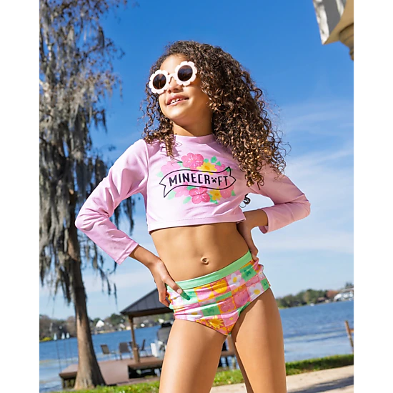 Minecraft Girls' Cropped 2-Piece Rash Guard and Bikini Set