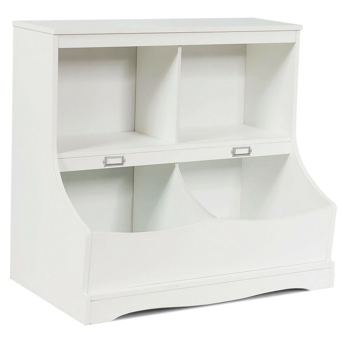 SUGIFT Multi-Bin MDF Toy Organizer Floor Cabinet Bookcase 66-lb Top Capacity 26.5-in Wide 25-lb Net Weight White/Gray