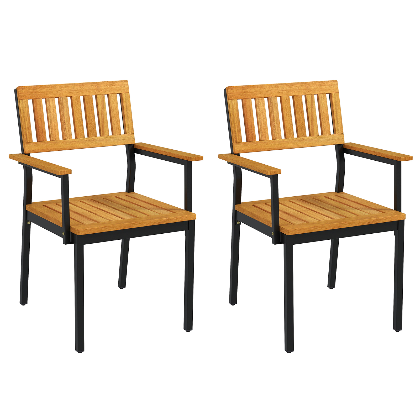 SUGIFT Solid Acacia Wood and Metal Patio Outdoor Dining Chair Set of 2 400-lb Capacity 22.5-in Wide Seat Natural+Black