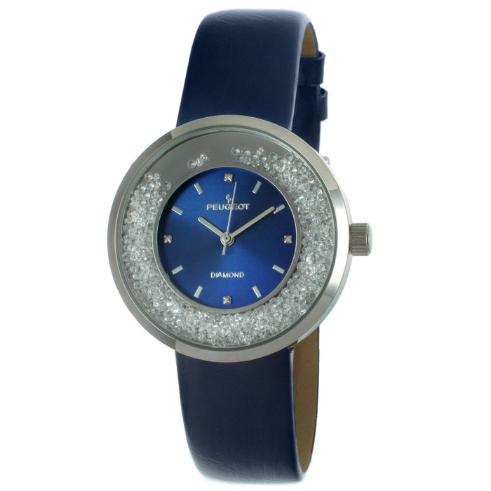 Peugeot Women's Silver 38mm Floating CZ Diamond Blue Dial Watch