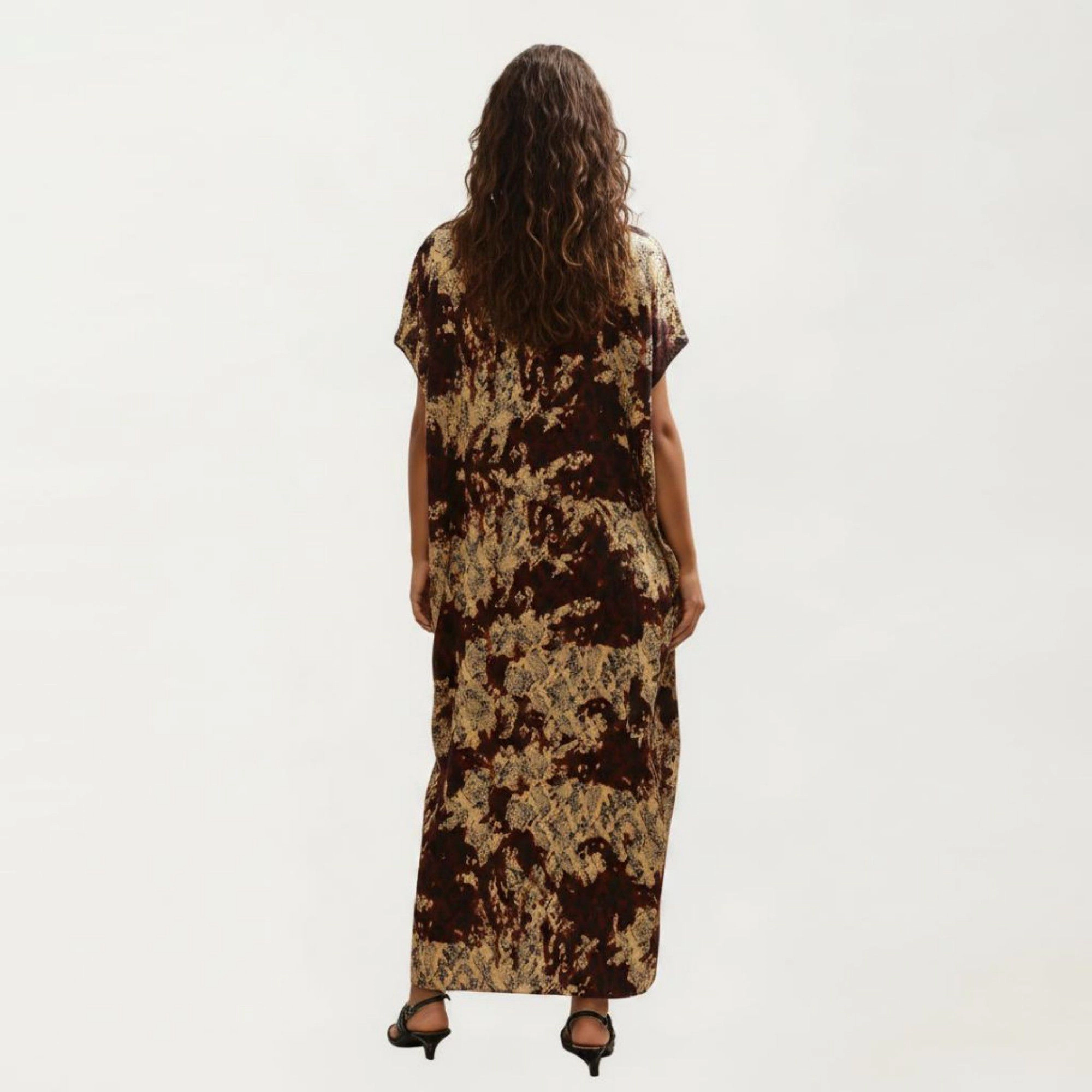 Anna-Kaci Women's Abstract Print Maxi Kaftan Dress with Contrast Trim and Relaxed Flowy Silhouette