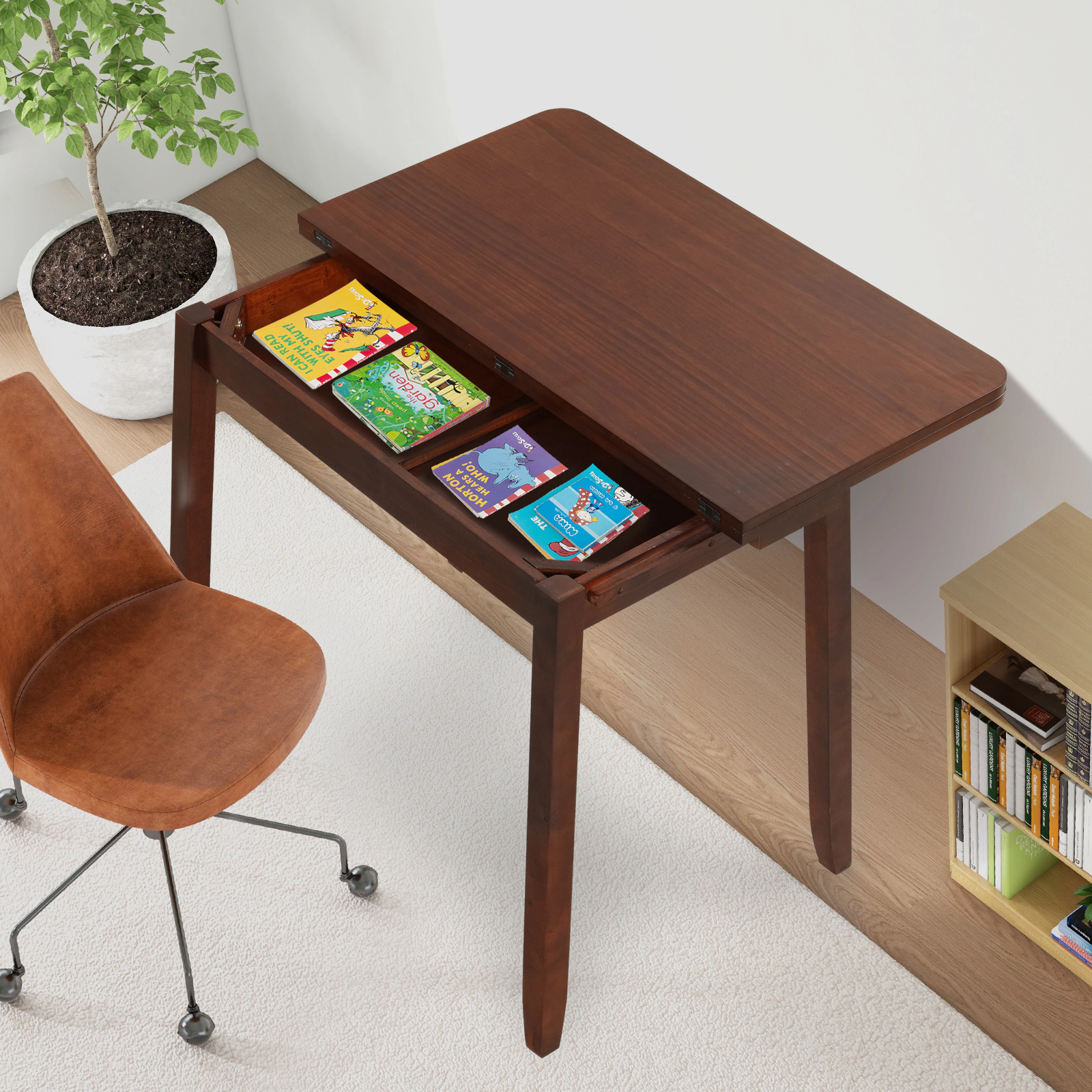 LJG Mid Century Folding Dining Table for 4 People Extendable Kitchen Table with Hidden Storage