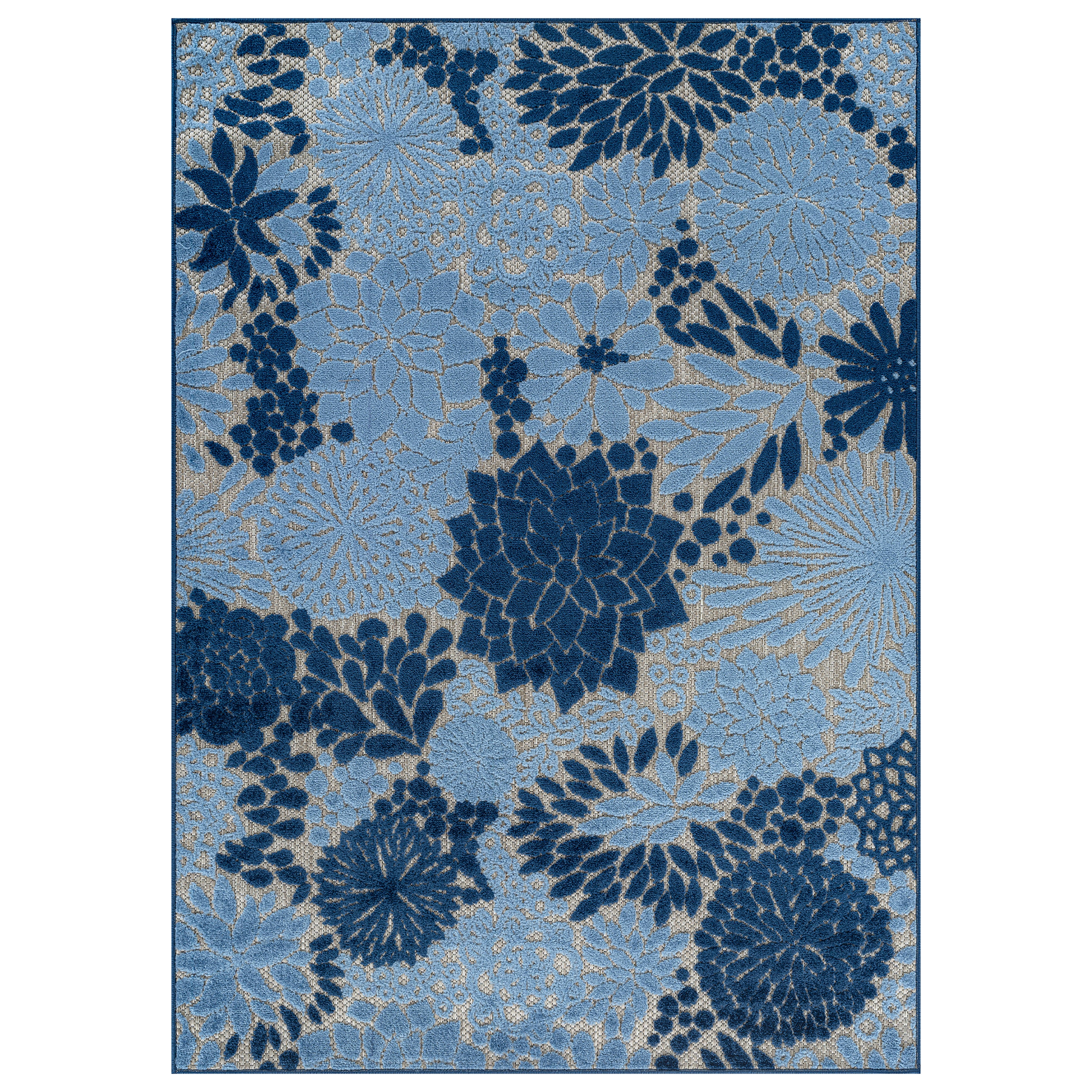 World Rug Gallery Indoor/Outdoor High-Low Textured Area Rug, Floral Beige/Multi, Easy-Clean Patio