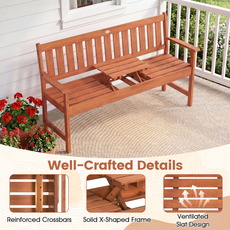 Hivvago Outdoor Wood Garden Bench With Pull-Out Center Table