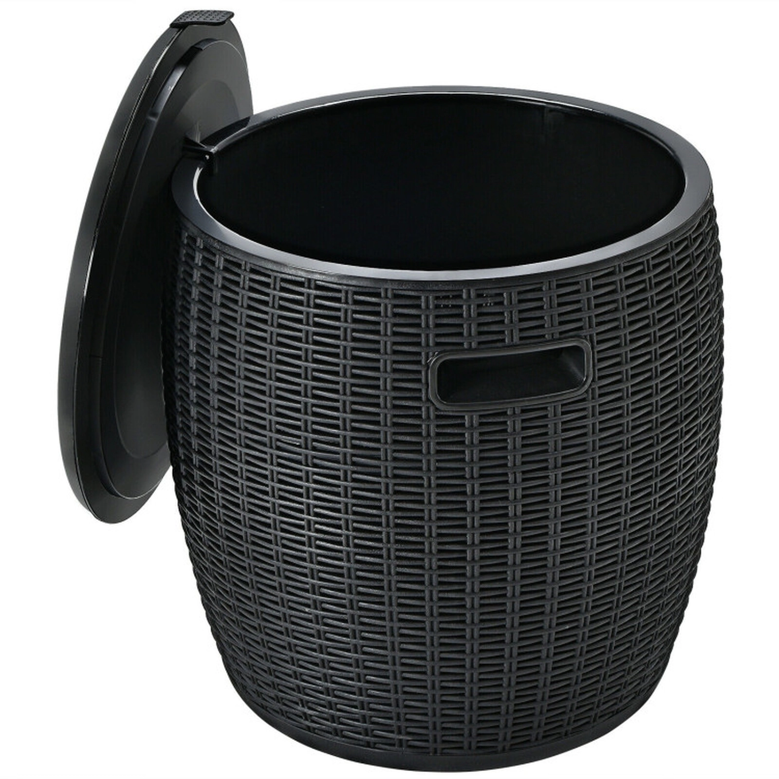 SUGIFT Black 9.5-gal 4-in-1 Rattan Style Ice Cooler Bucket Side Table and Stool with Drainage Plug