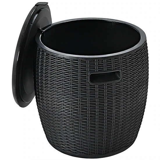 SUGIFT Black 9.5-gal 4-in-1 Rattan Style Ice Cooler Bucket Side Table and Stool with Drainage Plug