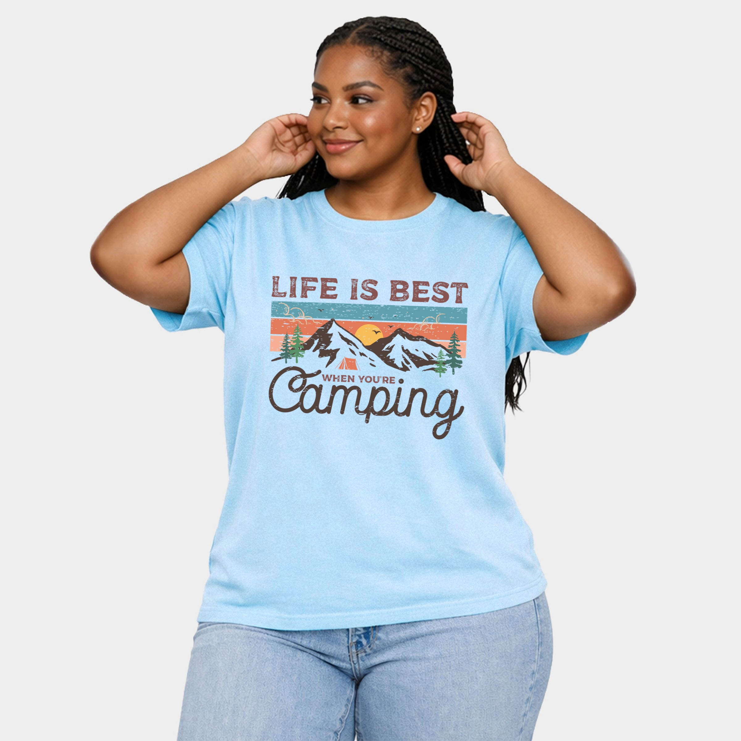 Simply Sage Market - Life Is Best When You're Camping Women's Plus Sized Garment Dyed Graphic T-Shirt