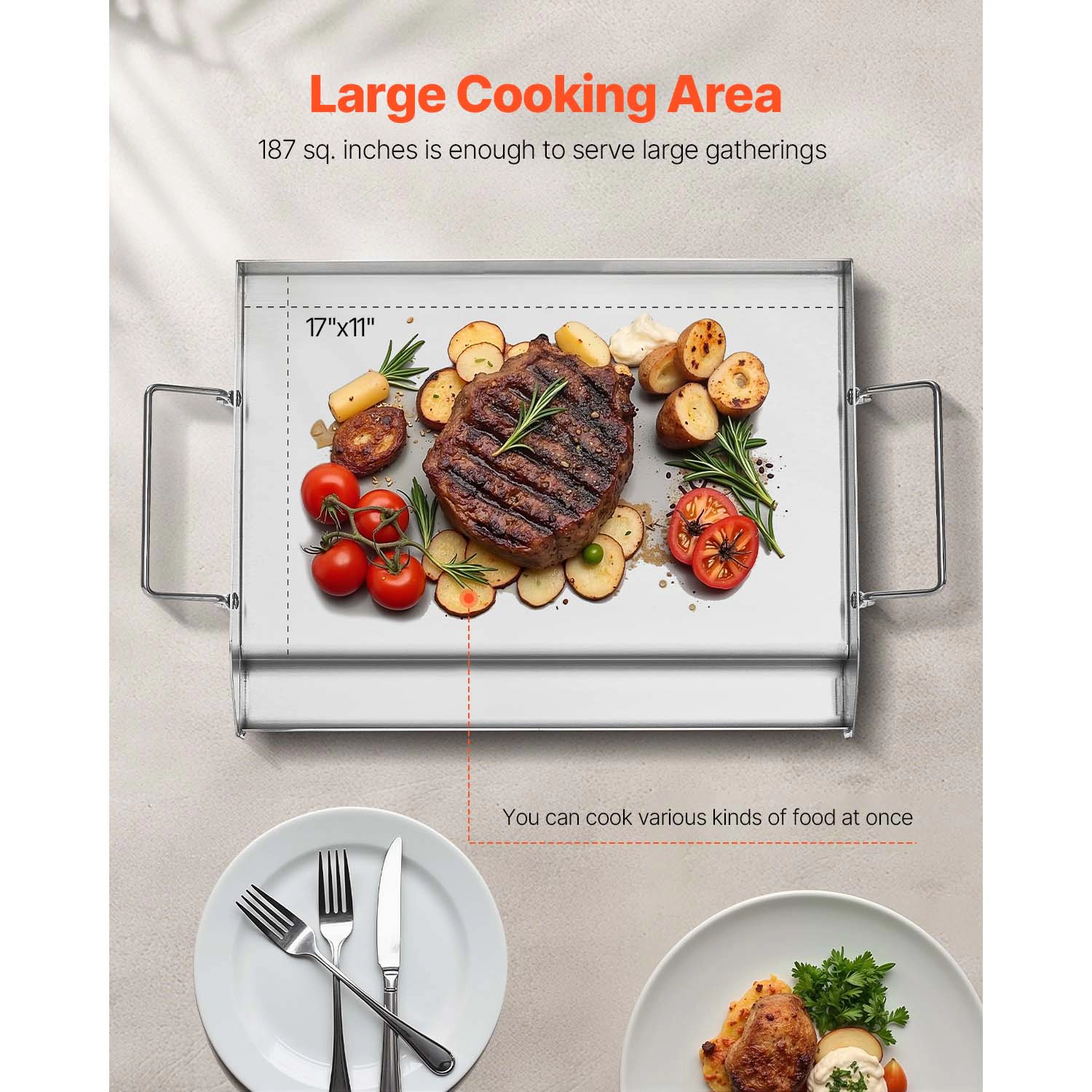 HONGGE Stainless Steel Griddle Universal Flat Top Rectangular Plate Gas Grill Griddle for BBQ Grill Teppanyaki Portable