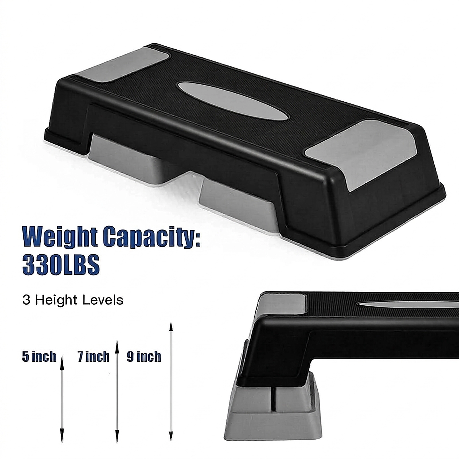 SUGIFT 5-in 7-in and 9-in Adjustable 330-lb Capacity Aerobic Exercise Step Platform with Risers