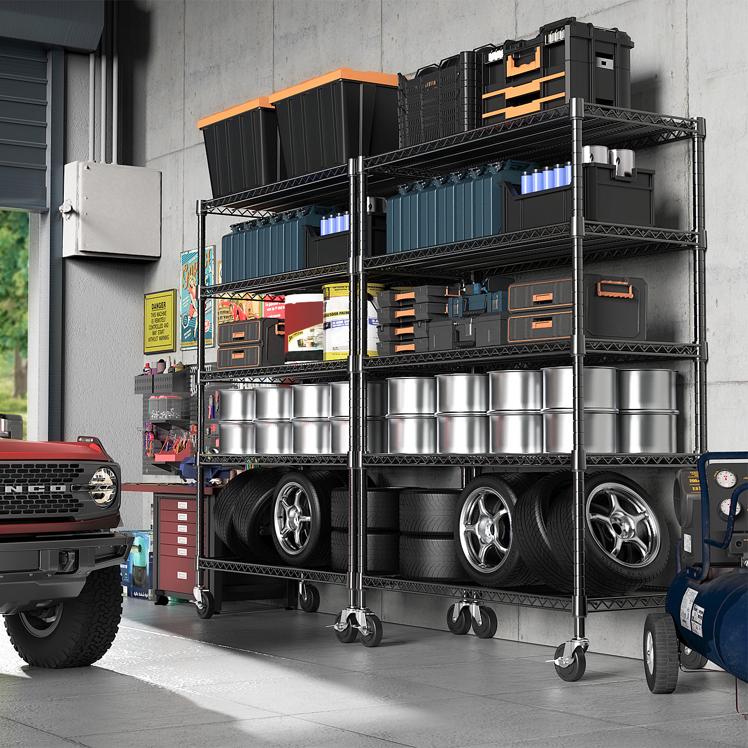 Flynama 5 Tier Black Industrial Metal Shelving Units  23.6 inch D x 53.2 inch W x 73.6 inch H 3300 lbs Capacity