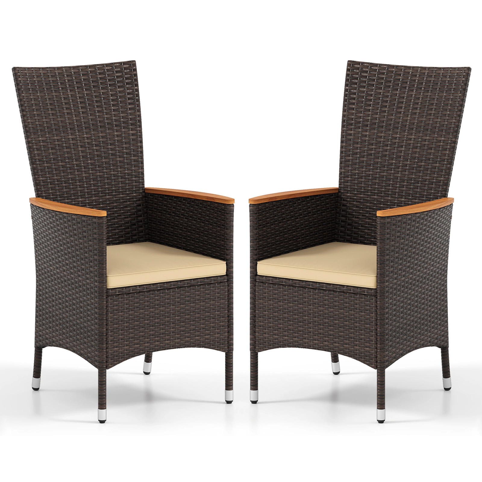 LJG Patio Rattan Chairs Set of 2 Outdoor Wicker Dining Chairs with High Backrest