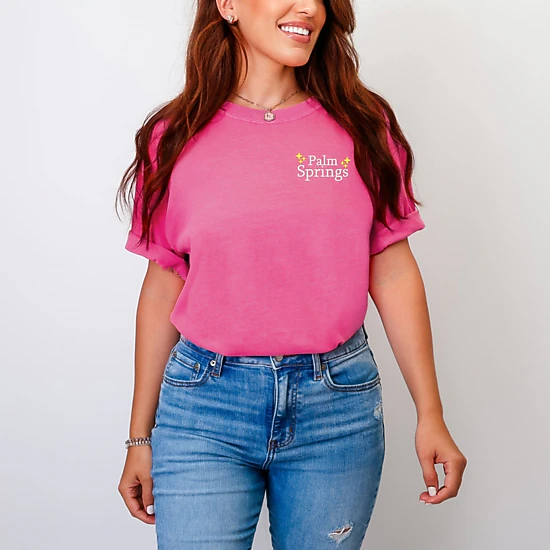 Simply Sage Market - Embroidered Palm Springs Stars - Women's Garment Dyed Graphic T-Shirt