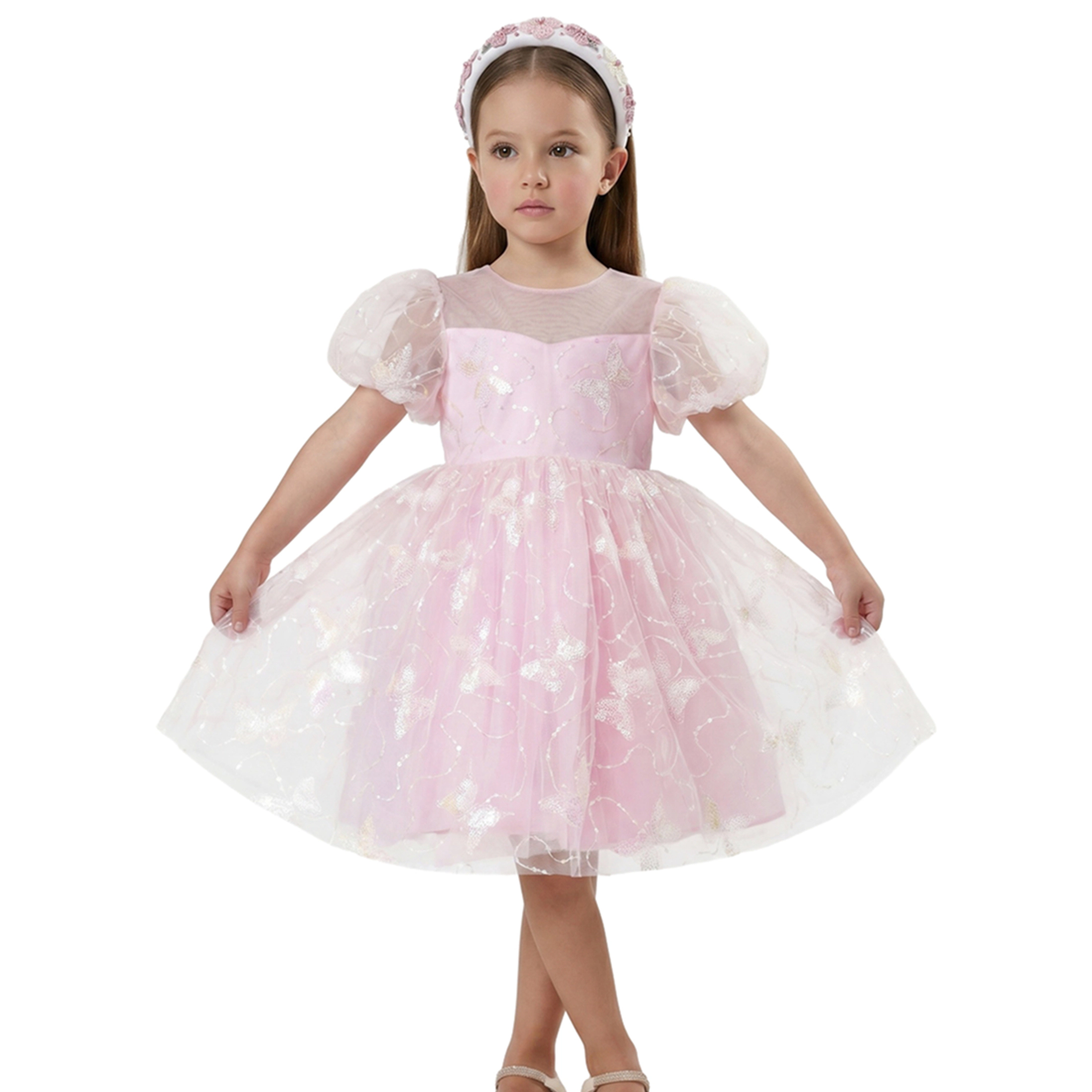 2Bunnies Girls' 3T-8Y Sparkly Butterfly Sequin Embellished Tulle Birthday Party Dress
