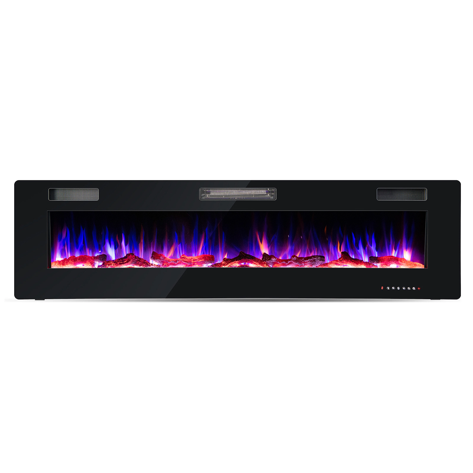 SlickBlue 68 Inch Recessed Electric Fireplace with Crystals, Logs, Timer and Remote