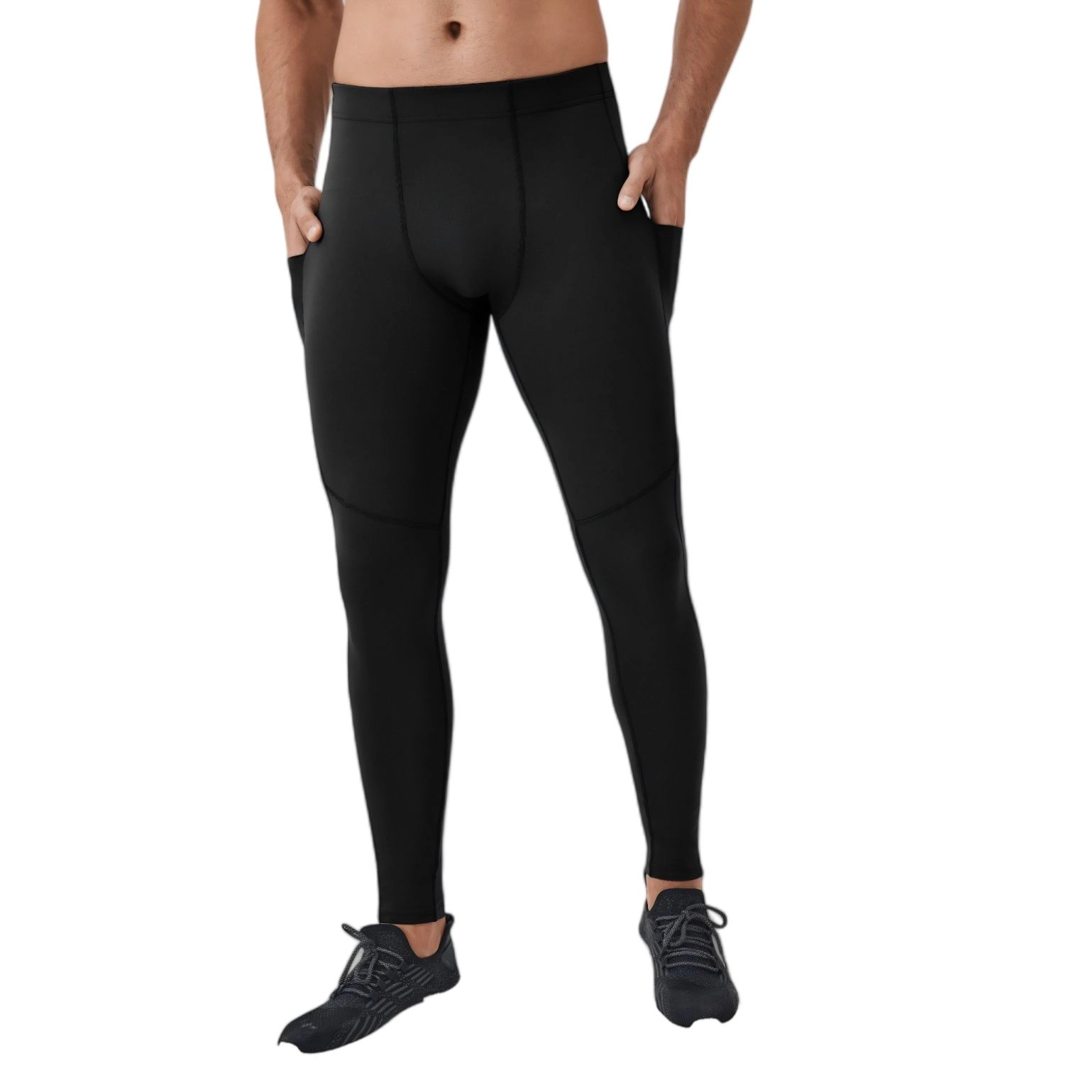 Anna-Kaci Men's Full-Length Compression Leggings with Side Pockets and Stretch Moisture-Wicking Fabric