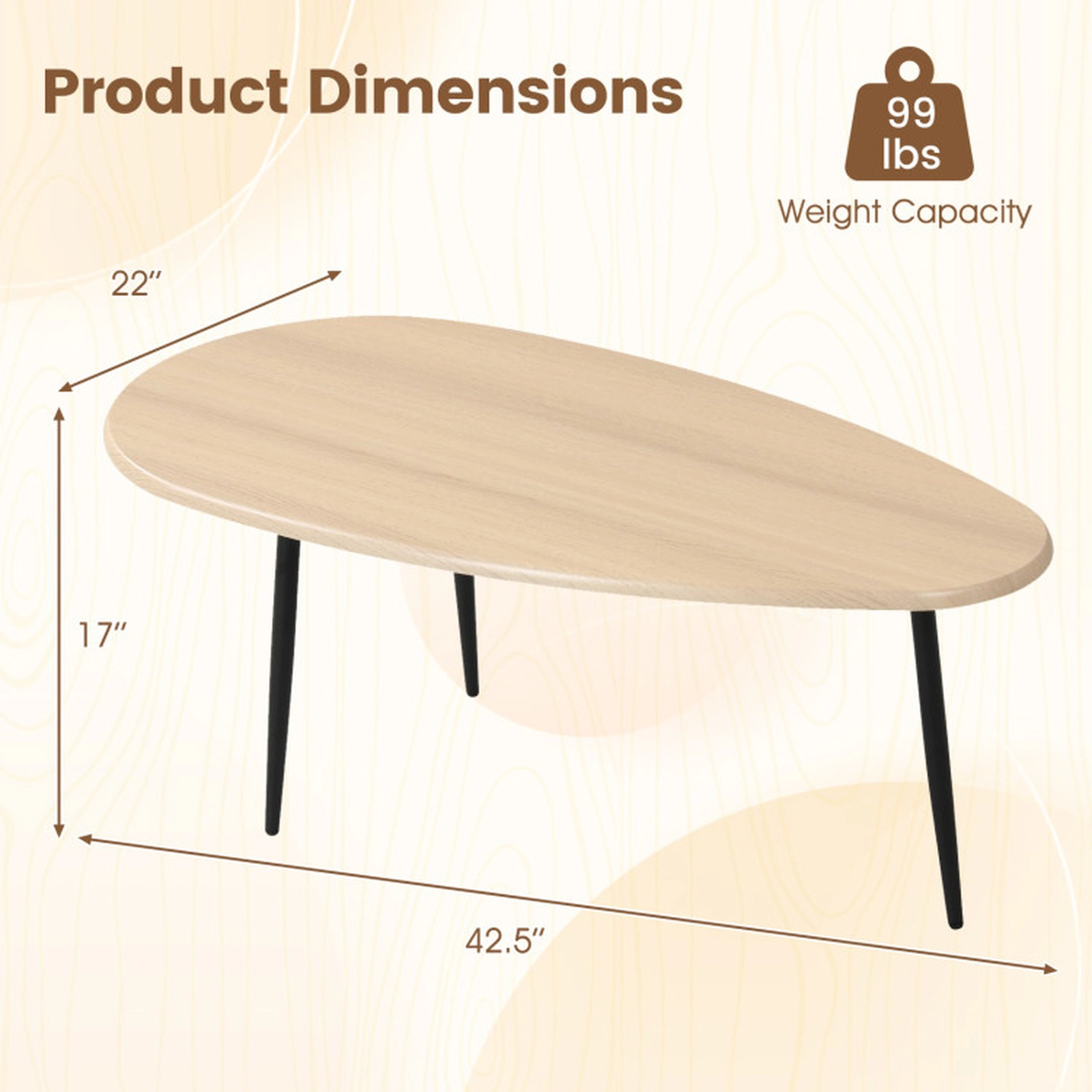 SUGIFT Mid Century Oval Coffee Table with Sturdy Metal Construction 99-lb Capacity Natural Walnut Gray Black