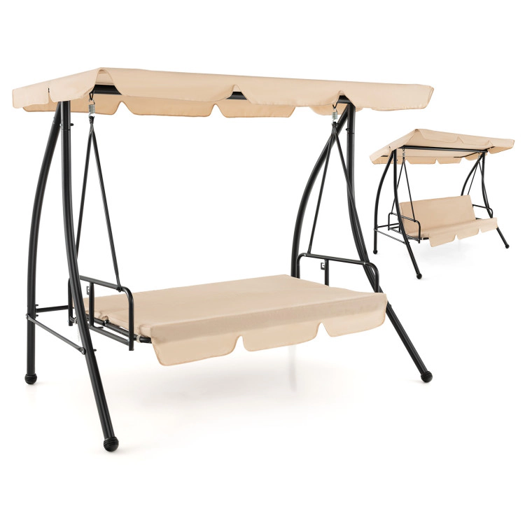 Hivvago 2-Seat Outdoor Convertible Swing Chair With Flat Bed And Adjustable Canopy