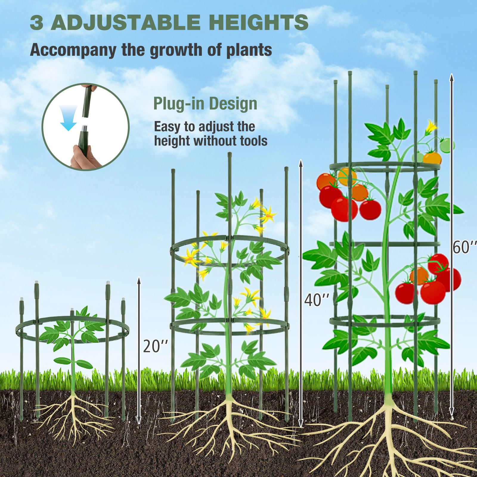 LJG 3 Pack 60 Inch Adjustable Tall Plant Support Trellis for Climbing Plants