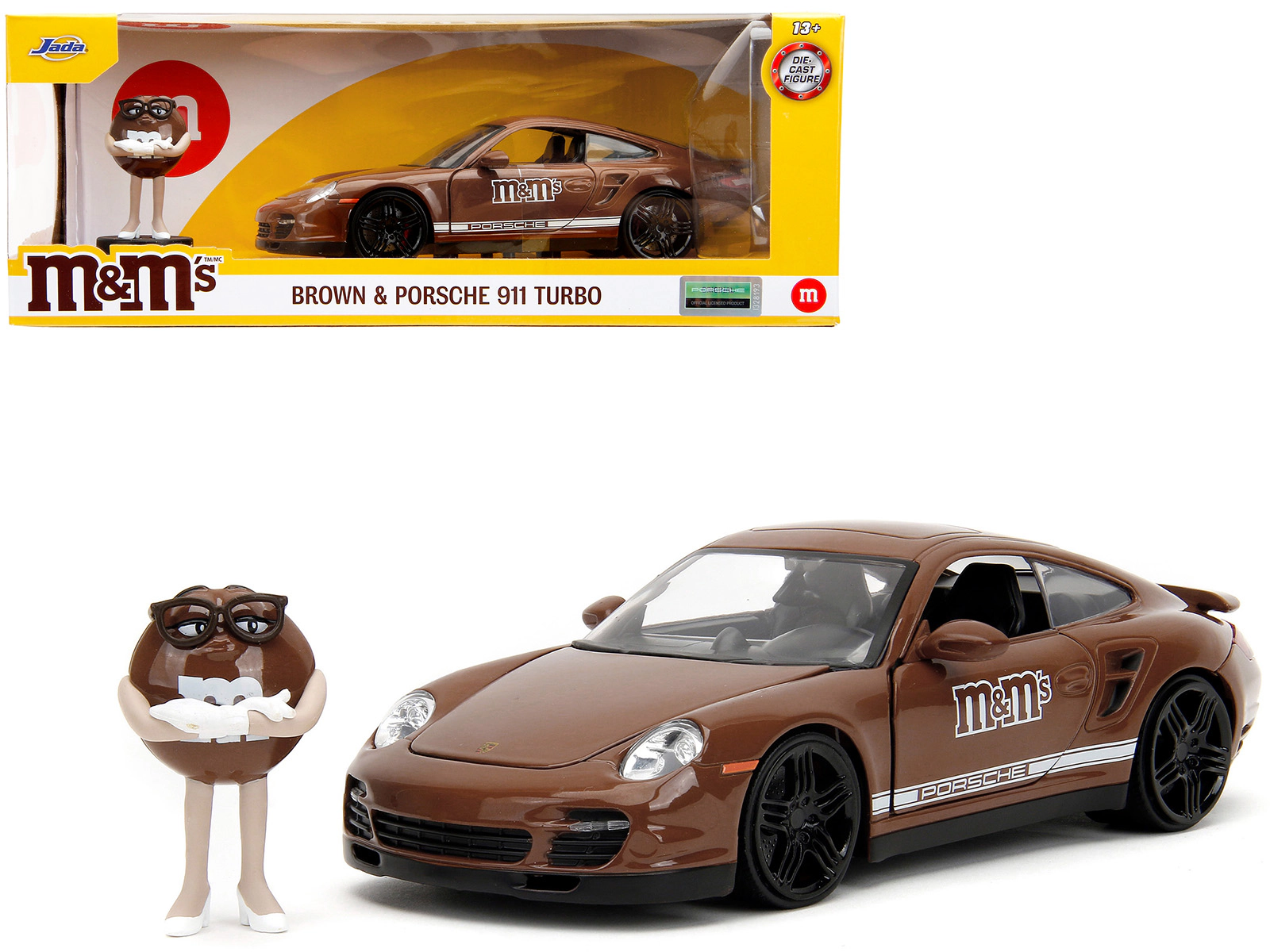 Jada Collectible Porsche 911 Turbo Brown And M&M Diecast Figure "M&M'S" "Hollywood Rides" Series 1/24 Model