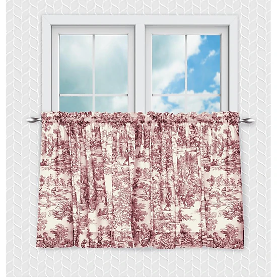 Ellis Curtain Victoria Park Toile Room Darkening Window Rod Pocket Pair Set With 2 Tiers - 2-Piece - 68x84", Red