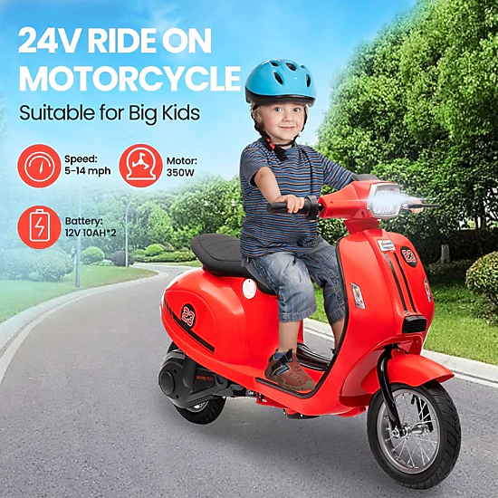 Enjyam 24V 350W Electric Dirt Bike for Kids 8–14, 14MPH Max, Waterproof, Rear Brake, LED Lights, 143 lbs Capacity
