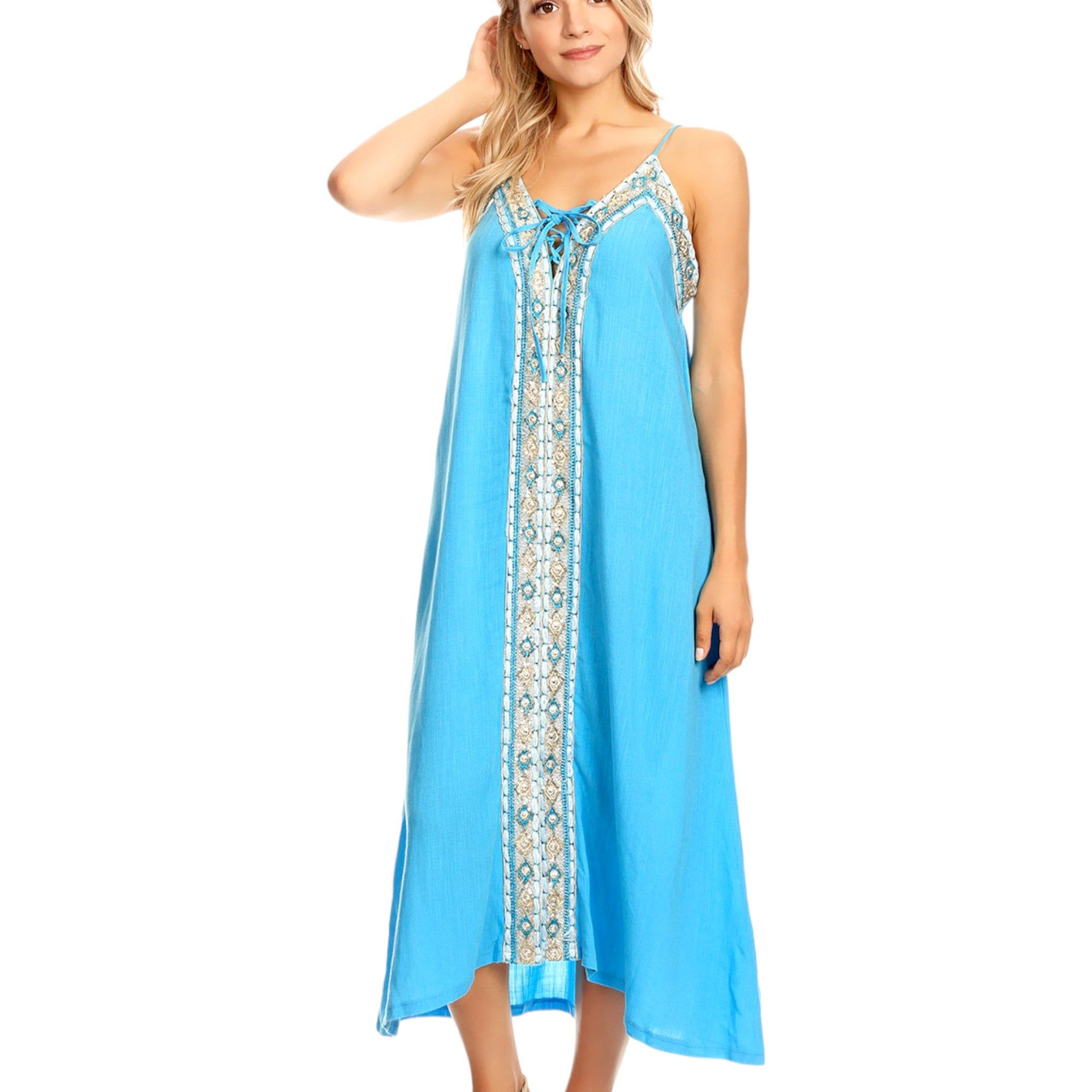 Anna-Kaci Women's Boho Longline Caftan Maxi Swim Cover Up