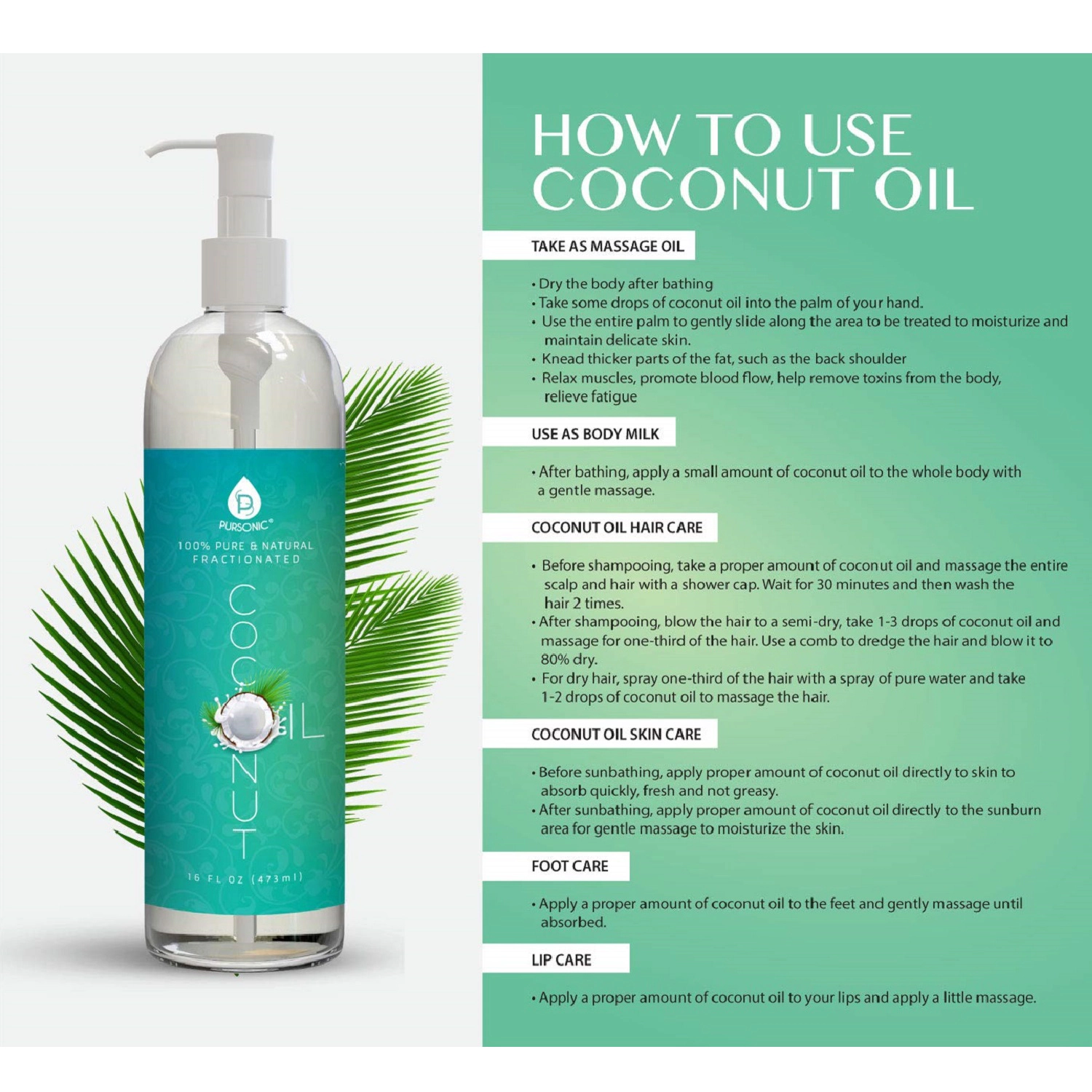 Pursonic Unisex 100% Pure & Natural Fractionated Coconut Oil