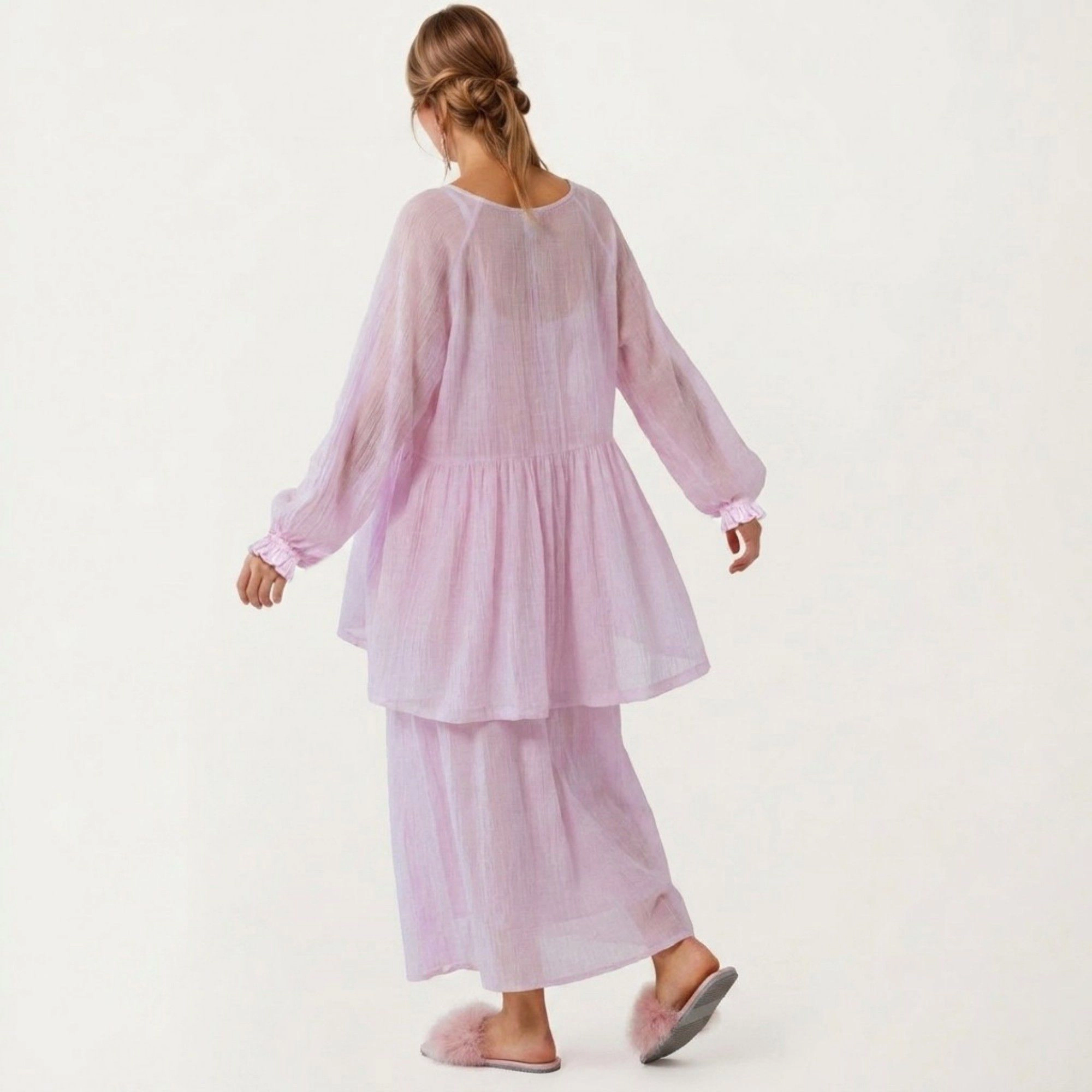 Anna-Kaci Women's 2-Piece Square Neck Nightgown and Long Sleeve Robe Pajama Set
