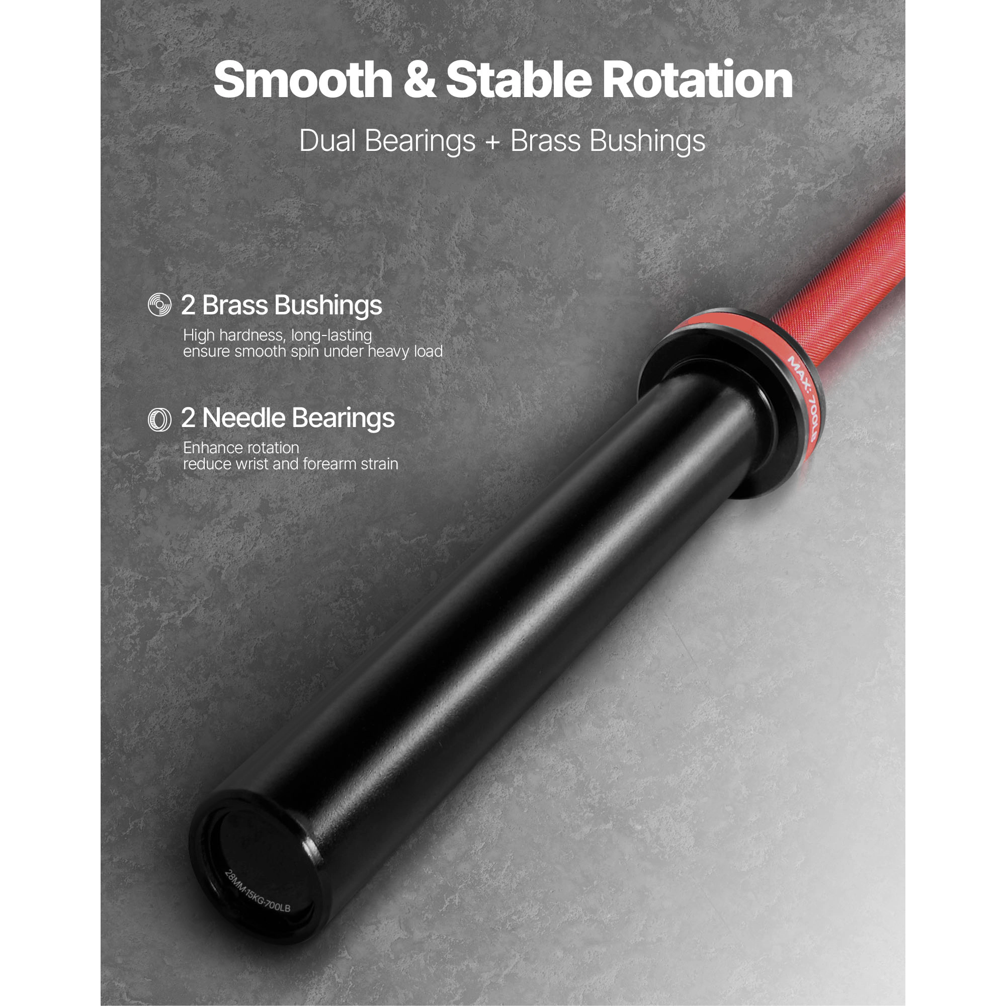 HONGGE Barbell Bar with Knurled Grip for Strength Training, Fits 2-Inch Weight Plates
