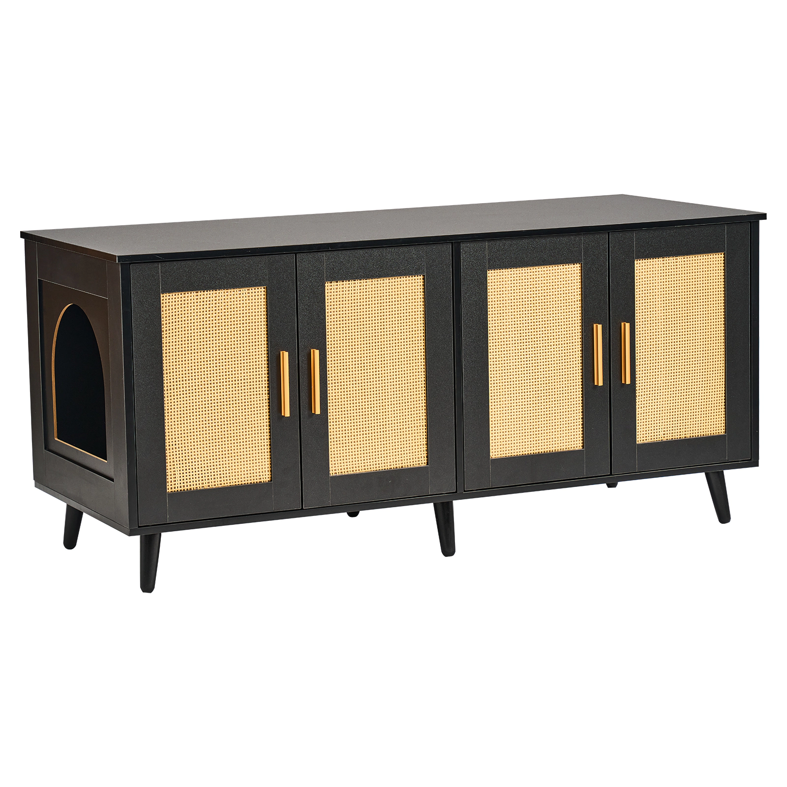 HONGGE Cat Litter Box Enclosure for 2 Cats Litter Box Furniture Hidden with Wooden Cat Box Cabinet Fit Most of Litter