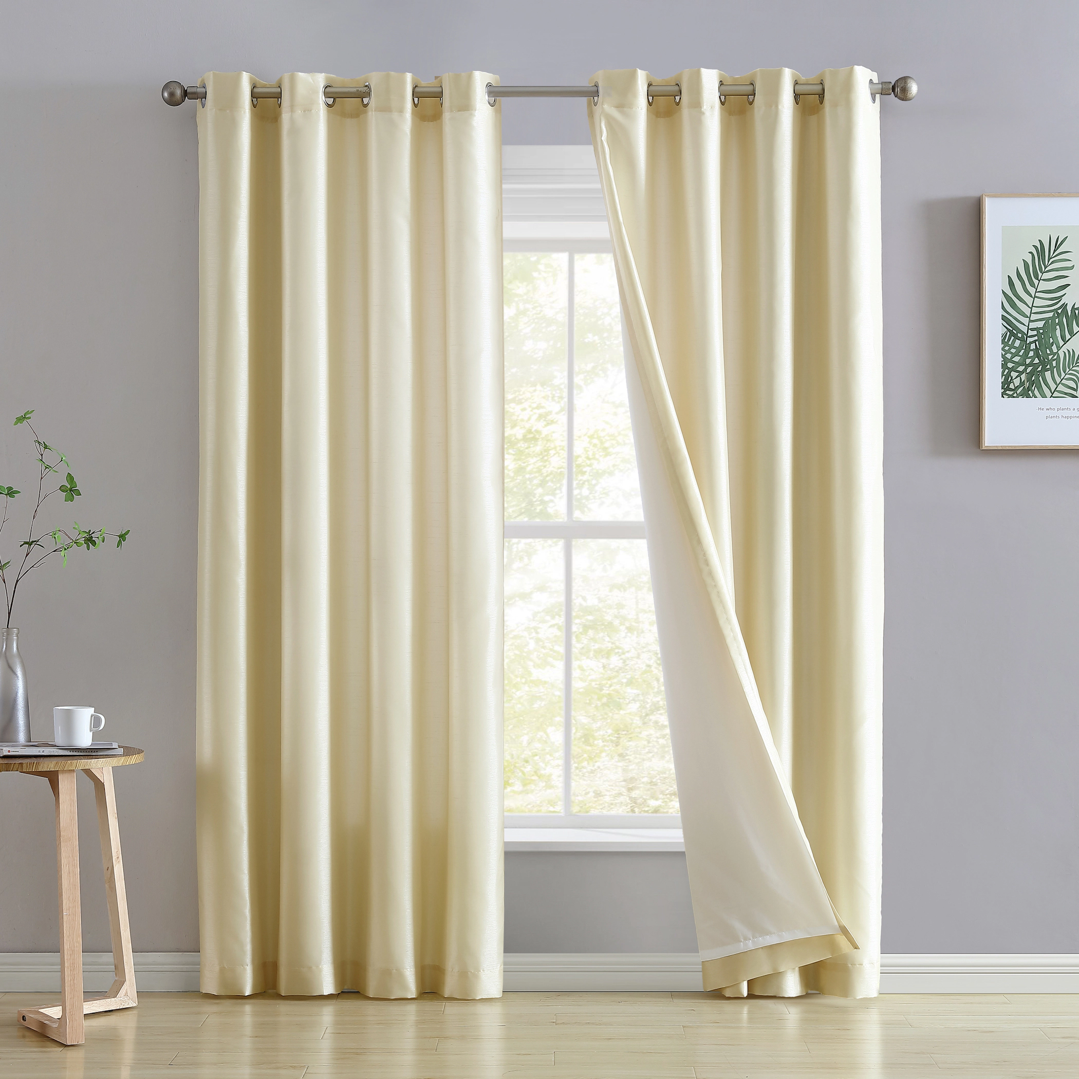 HLC.ME Jefferson Faux Silk Semi Sheer Light Filtering Microfiber Grommet Lightweight Window Curtains Panels - Set of 2
